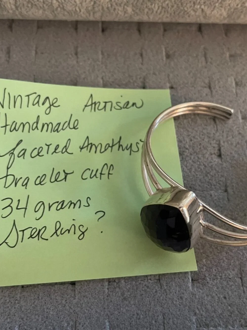Vintage Silver Bracelet Cuff Amethyst Artisan Handmade Faceted Y2K 1990s 2000s